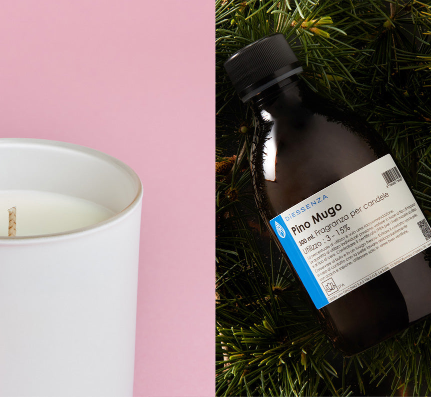 Candela Profumata al Pino Mugo su Bicchiere Bianco
