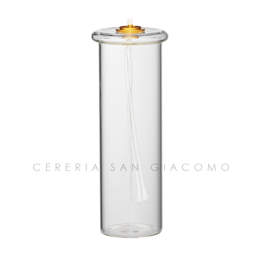 Cartucce per cera liquida in vetro Ø55 mm. h 170 mm. con ghiera Ø68 mm. per candela Ø80 mm.