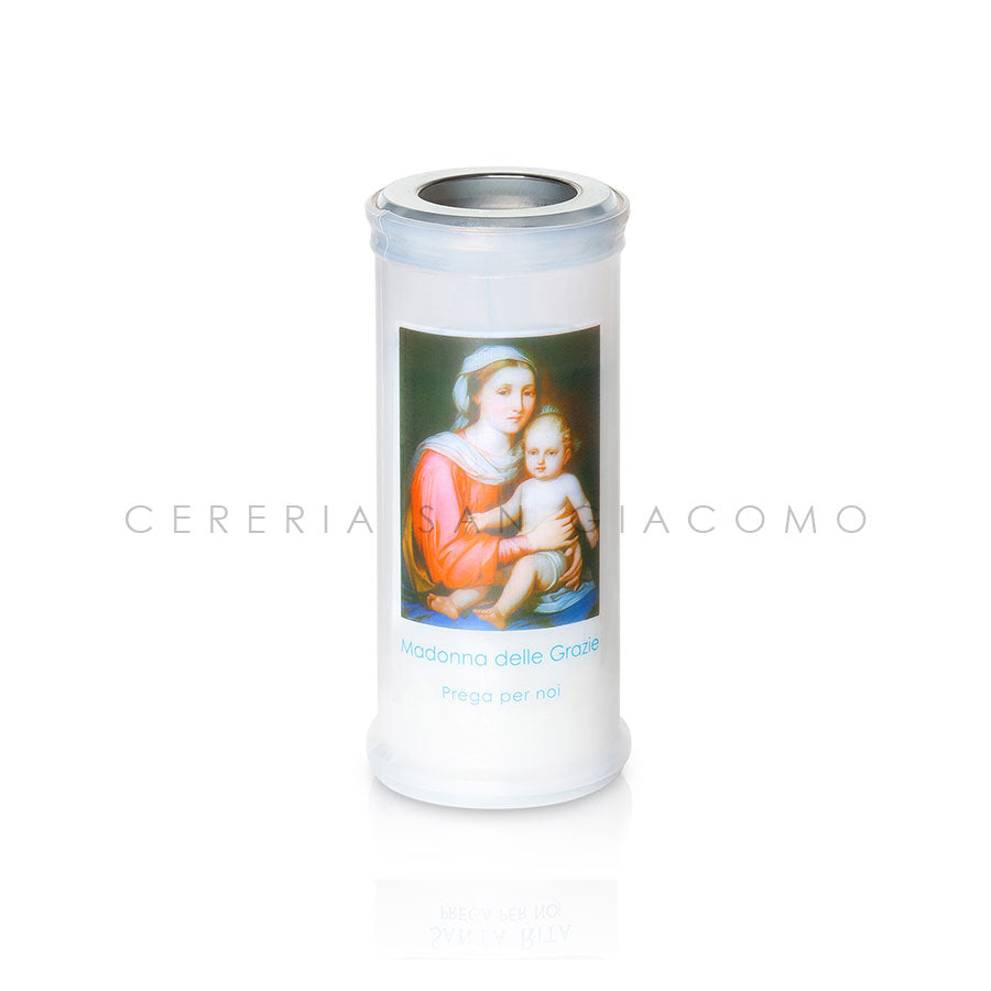 Cero Votivo Art. 40 con disco e immagine Madonna delle Grazie scatola da 30 Candele-cereriasangiacomo