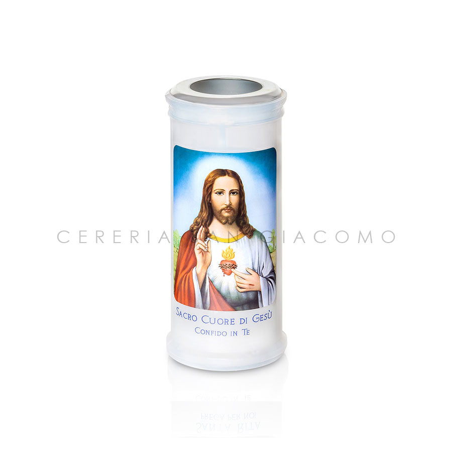 Cero Votivo Art. 40 con disco e immagine Sacro Cuore di Gesù scatola da 30 Candele-cereriasangiacomo