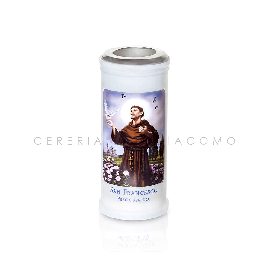 Cero Votivo Art. 40 con disco e immagine San Francesco scatola da 30