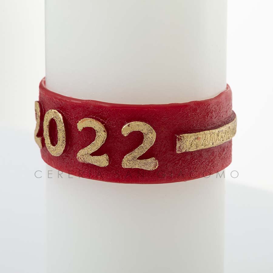 Paschal candle in white wax complete with embossed wax images "Cross, Dove and Chalice"