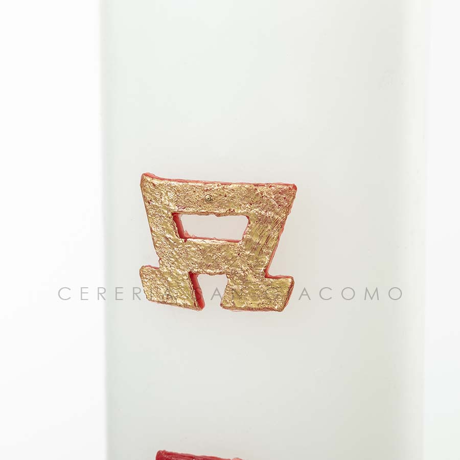 Paschal candle in white wax complete with embossed wax images "Cross, Dove and Chalice"