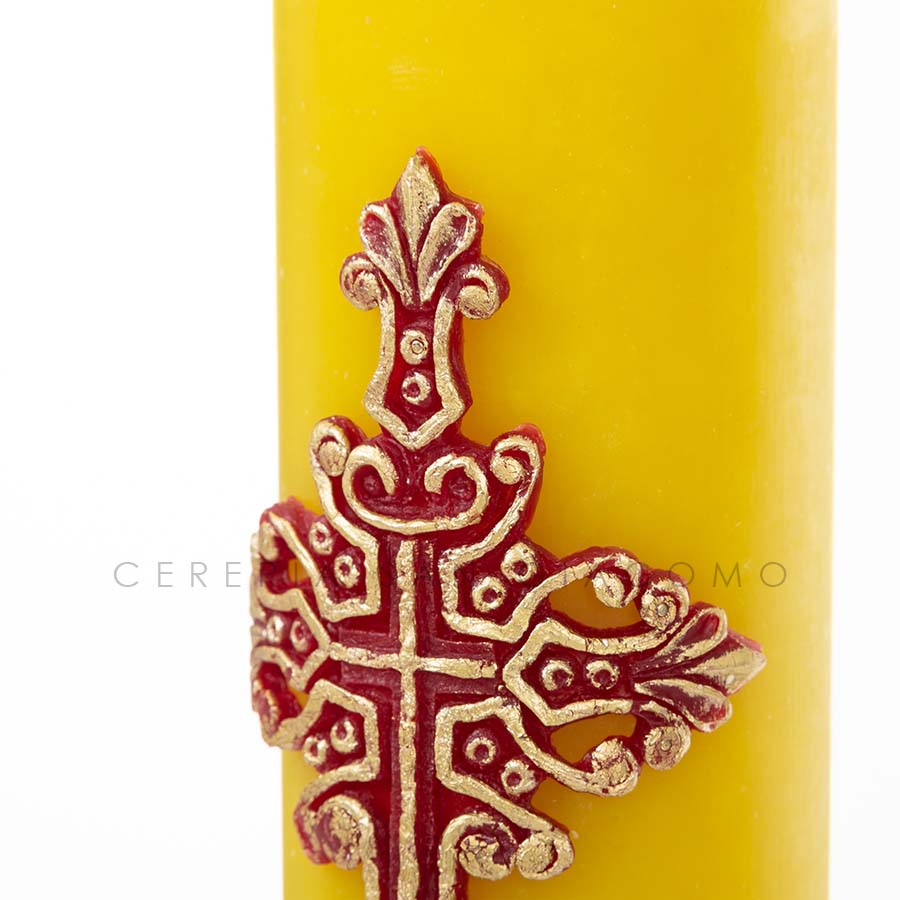 Easter candle in beeswax complete with embossed wax images "Baroque Cross"