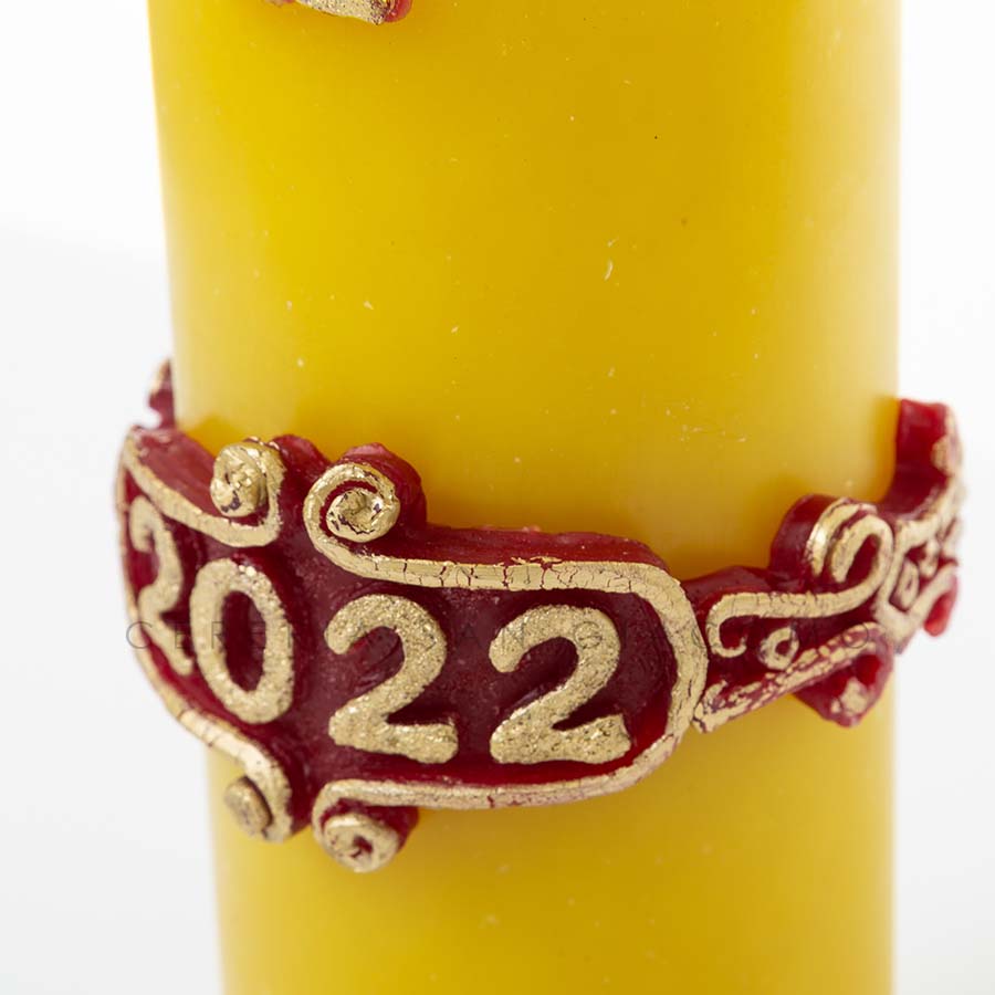 Easter candle in beeswax complete with embossed wax images "Baroque Cross"