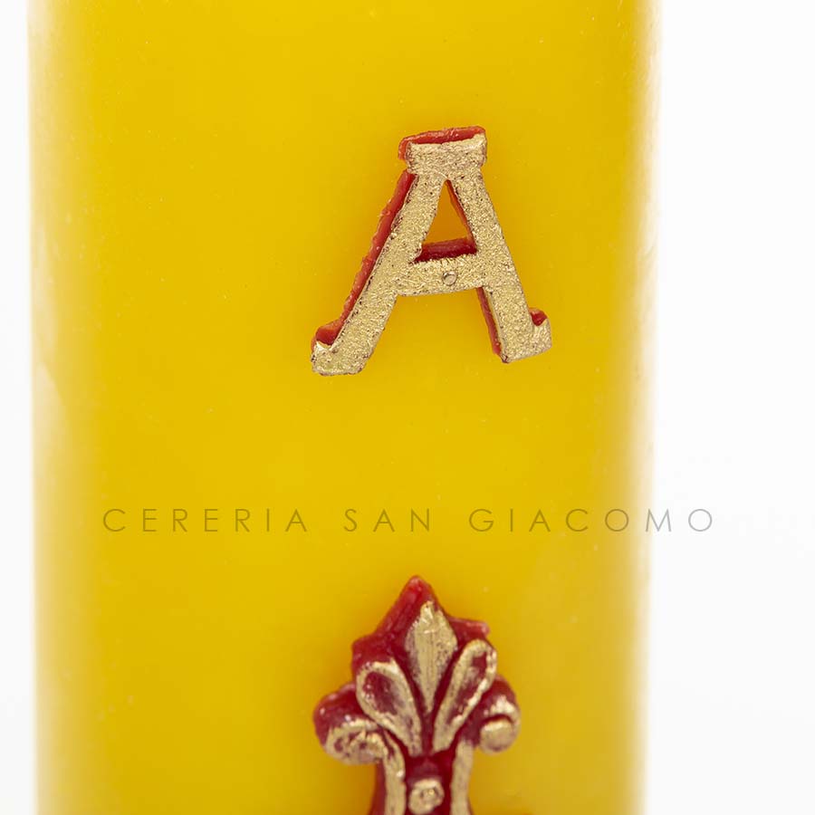 Easter candle in beeswax complete with embossed wax images "Baroque Cross"