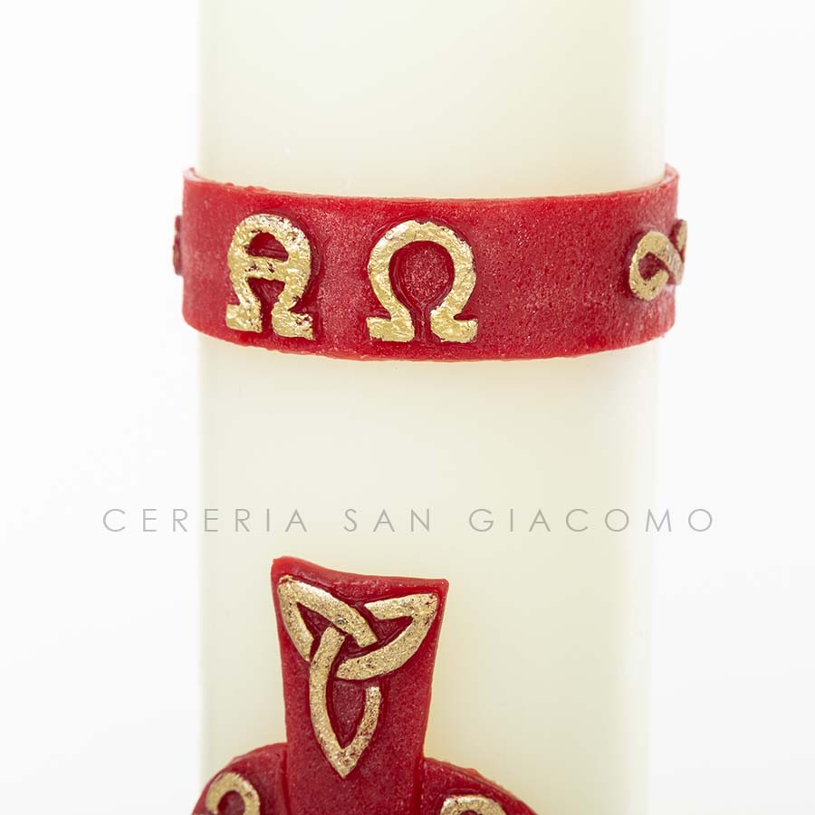Paschal candle in white wax complete with embossed wax images "Holy Trinity Cross"