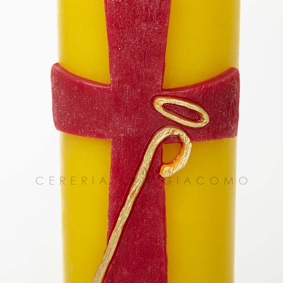 Easter candle in beeswax complete with embossed wax images "Cross The Good Shepherd"