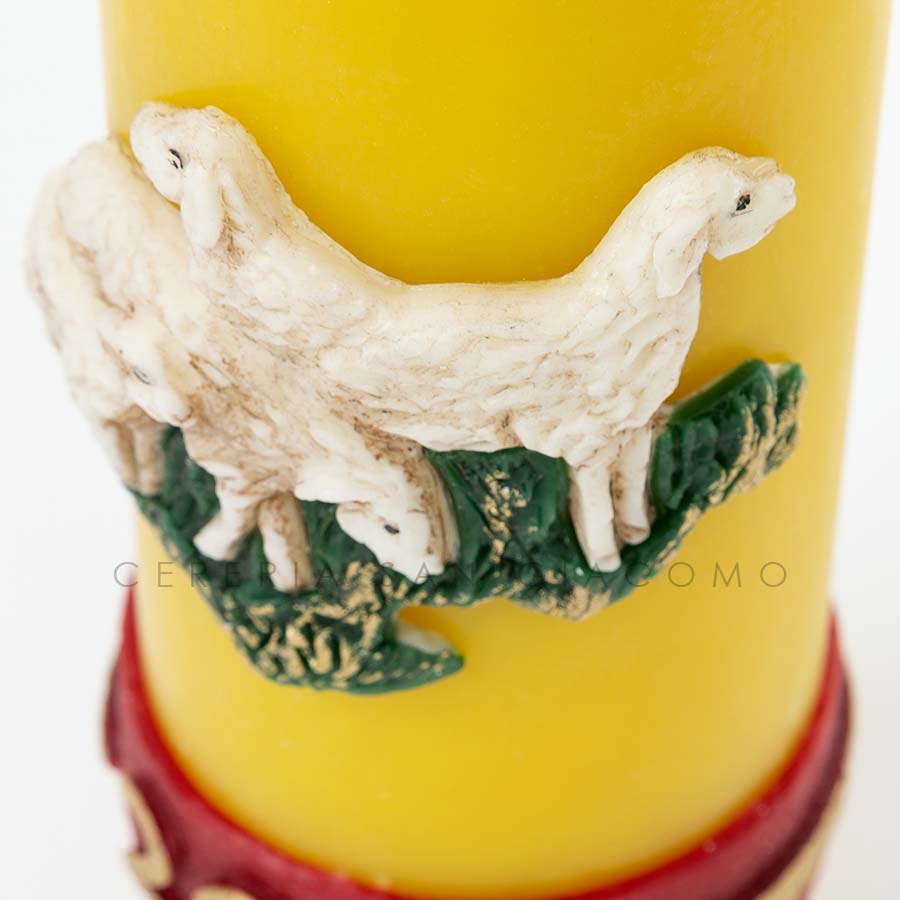 Easter candle in beeswax complete with embossed wax images "Cross The Good Shepherd"