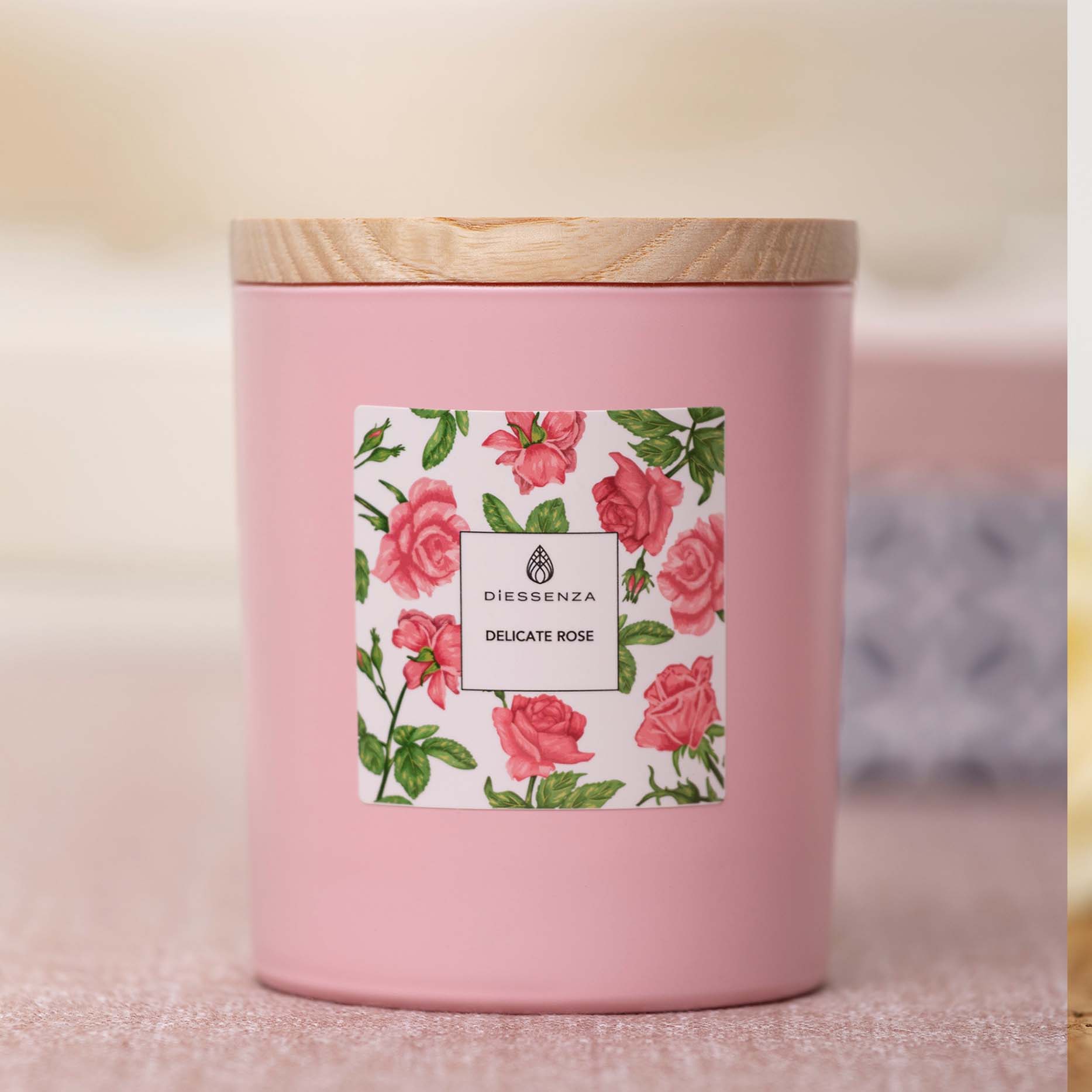 DiEssenza Delicate Rose Soy candle scented with essential oils