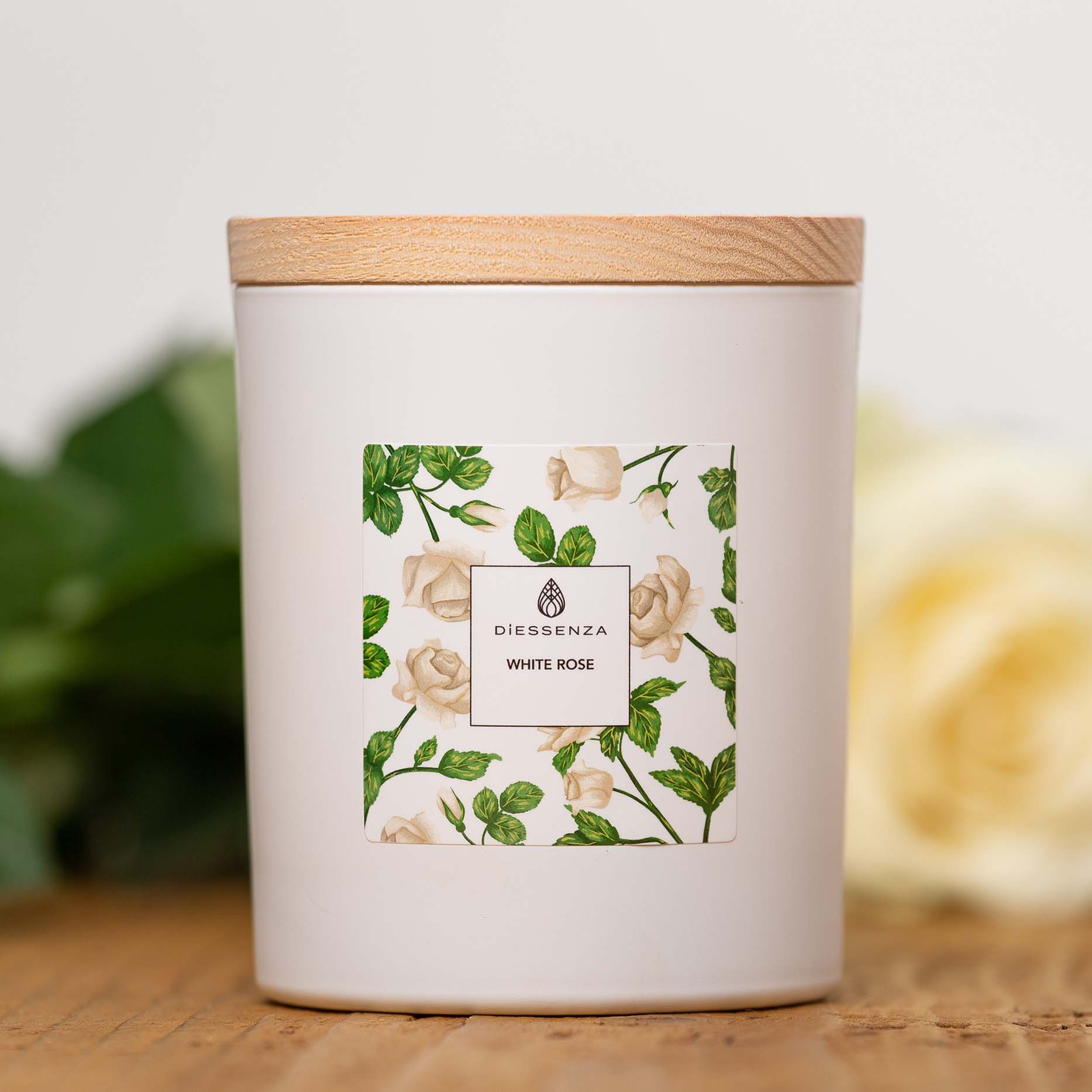 DiEssenza White Rose Soy candle scented with essential oils