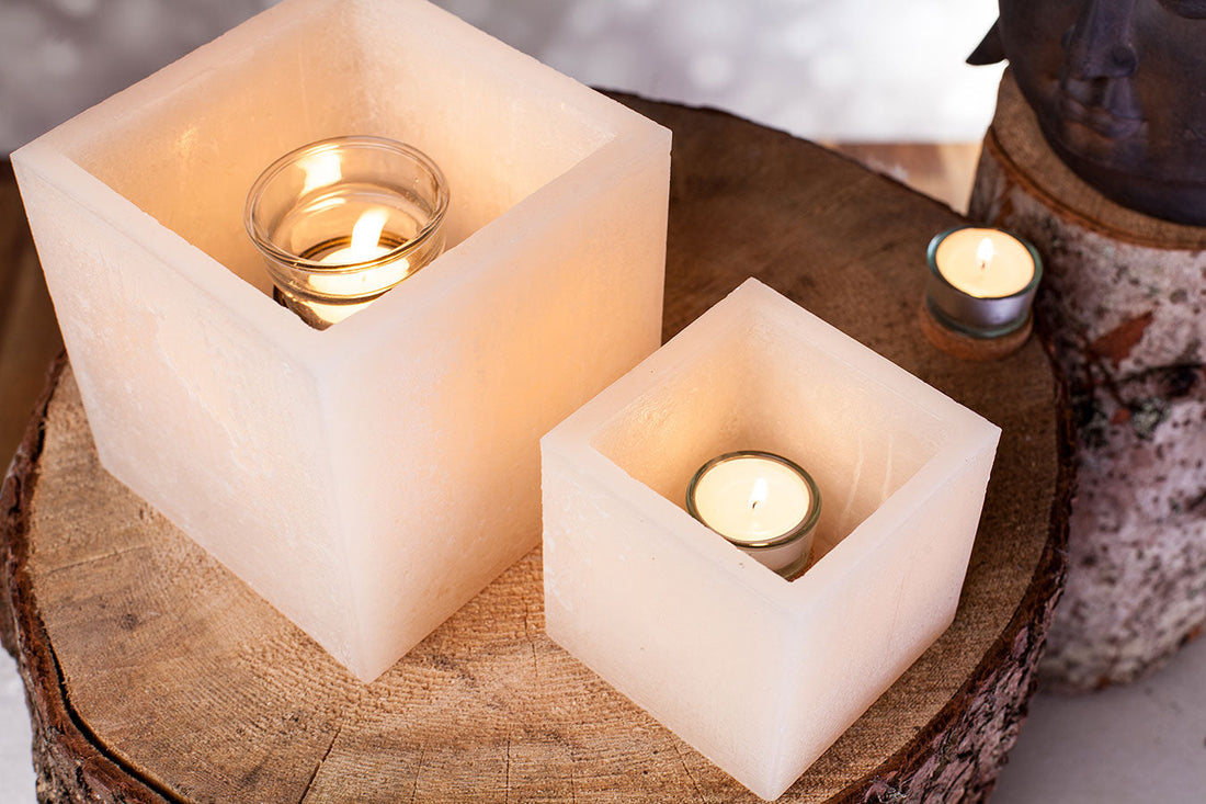 Lanterna di Cera quadrate Crema con supporto porta lumino Candele-cereriasangiacomo