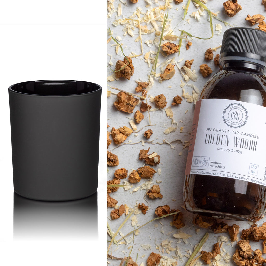 Candela Profumata Golden Woods su Bicchiere Satinato Nero da 30CL