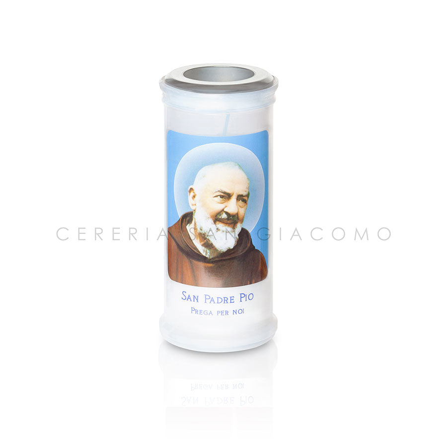 Cero Votivo Art. 40 con disco e immagine San Padre Pio scatola da 30 Candele-cereriasangiacomo