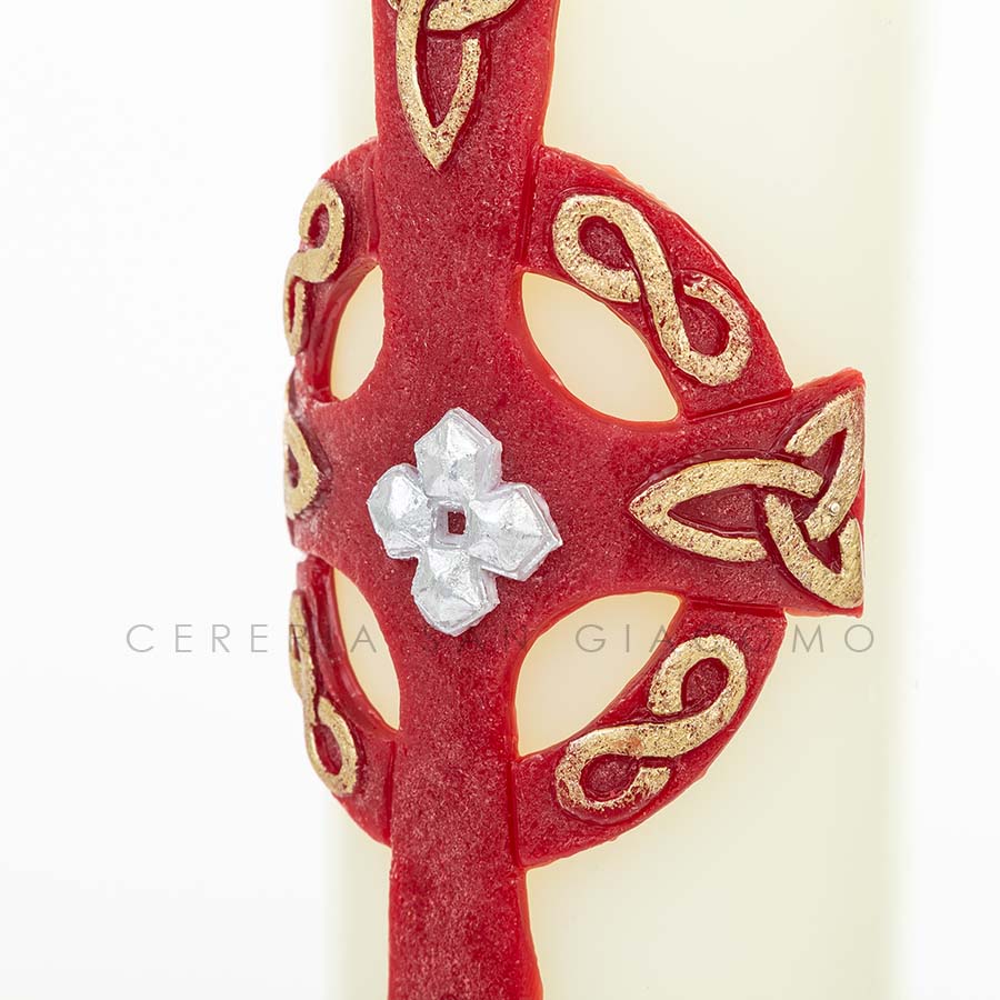 Paschal candle in white wax complete with embossed wax images &quot;Holy Trinity Cross&quot;