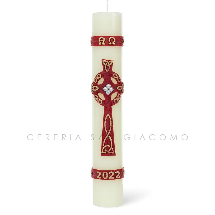 Paschal candle in white wax complete with embossed wax images &quot;Holy Trinity Cross&quot;