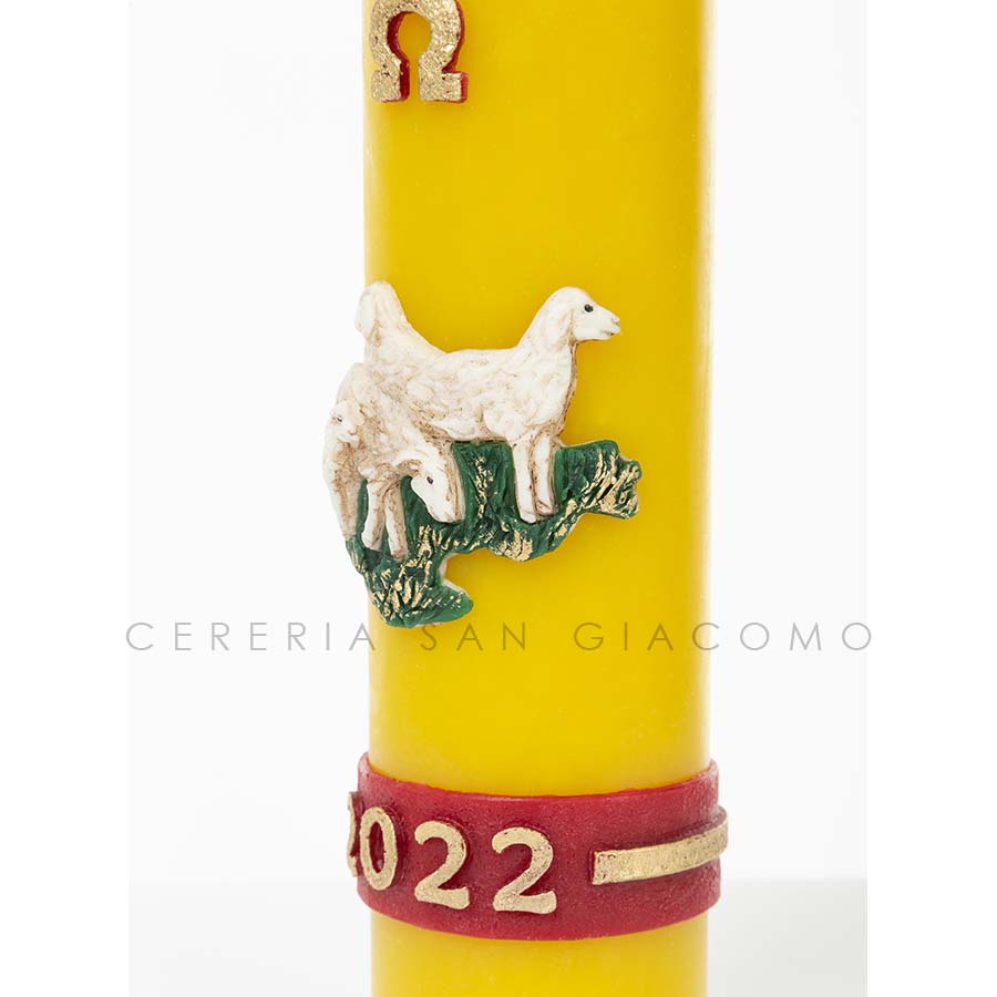 Easter candle in beeswax complete with embossed wax images &quot;Cross The Good Shepherd&quot;