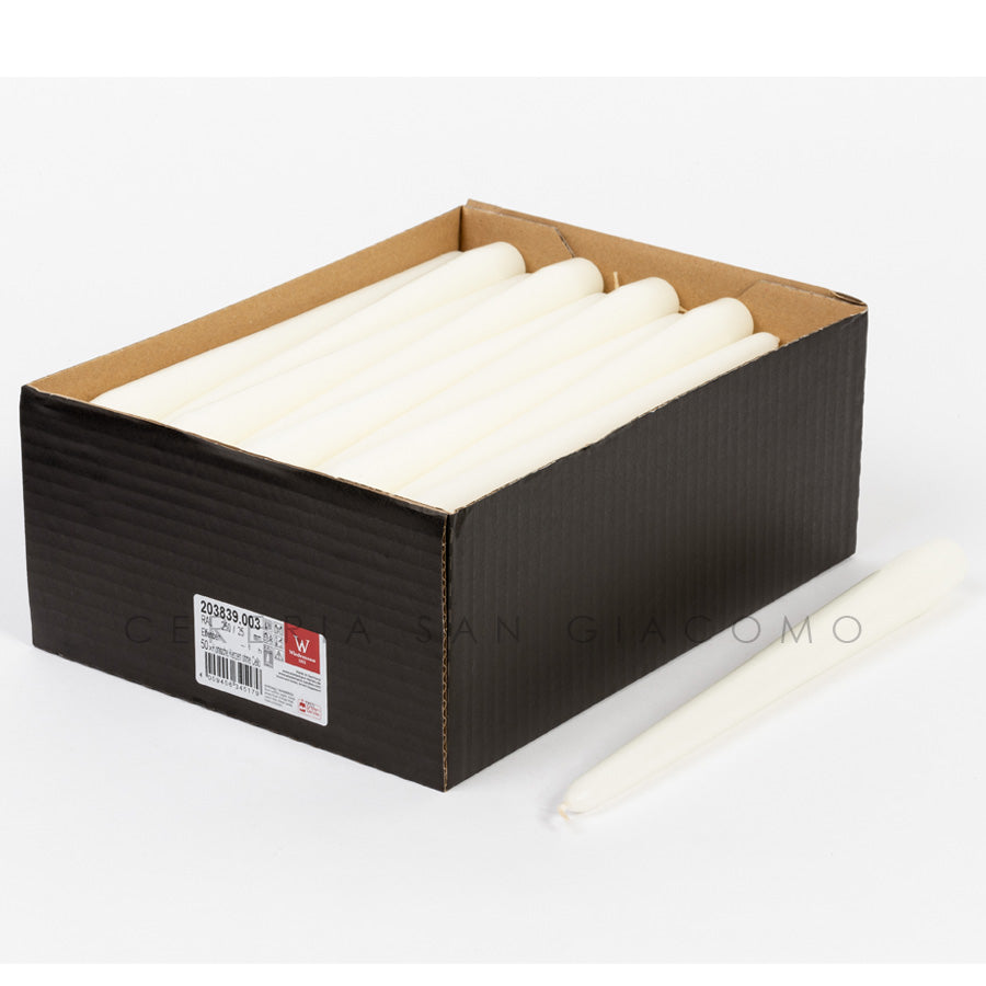 Candele coniche Avorio Ø25 mm. h 250 mm. durata 8 ore scatola da 50