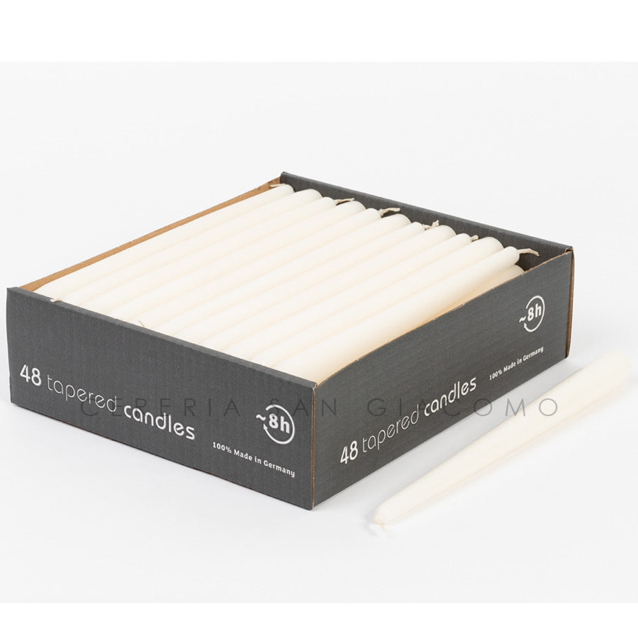 Ivory conical candles Ø23 mm. h250 mm. lasts 8 hours, pack of 48 pieces