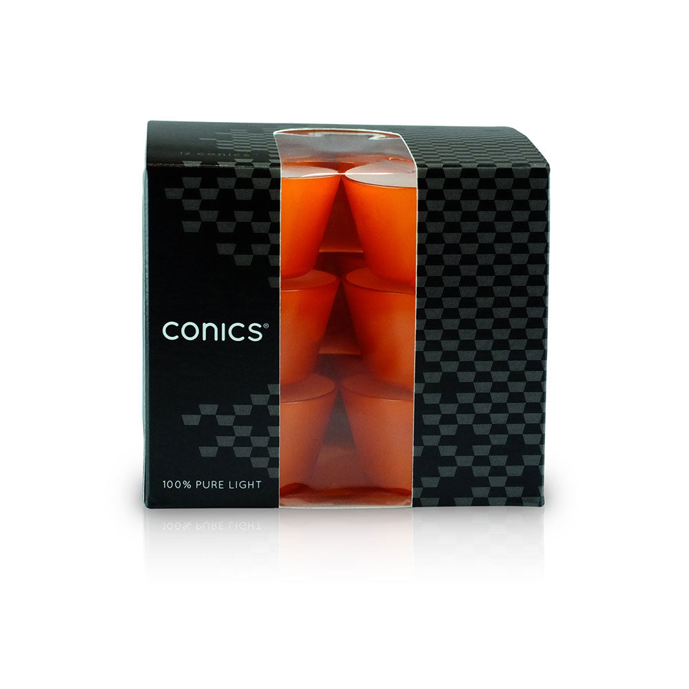 Lumini &quot;Conics&quot; contenitore Arancio durata 7 ore confezione da 12 Candele-cereriasangiacomo
