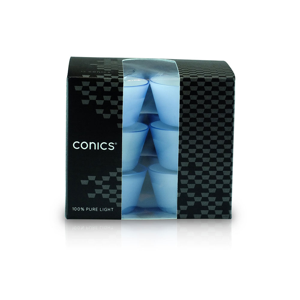 Lumini &quot;Conics&quot; contenitore Azzurro durata 7 ore confezione da 12 Candele-cereriasangiacomo