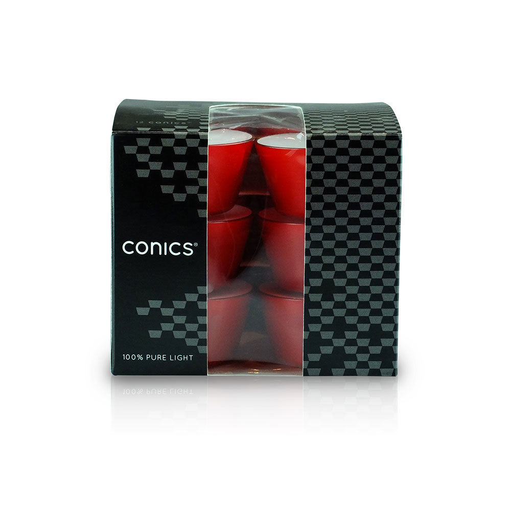 Lumini &quot;Conics&quot; contenitore Rosso Rubino durata 7 ore confezione da 12 Candele-cereriasangiacomo