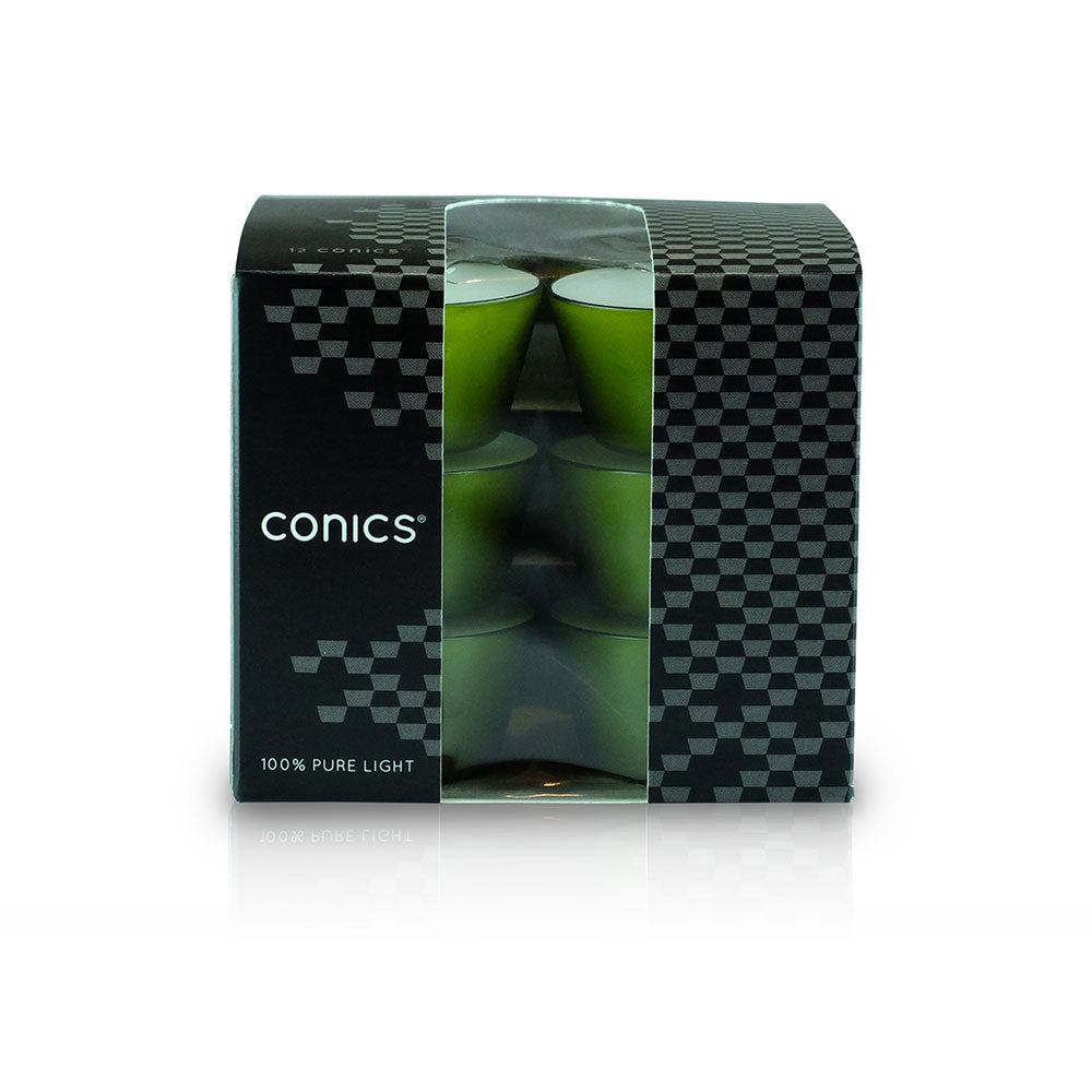 Lumini &quot;Conics&quot; contenitore Verde Oliva durata 7 ore confezione da 12 Candele-cereriasangiacomo